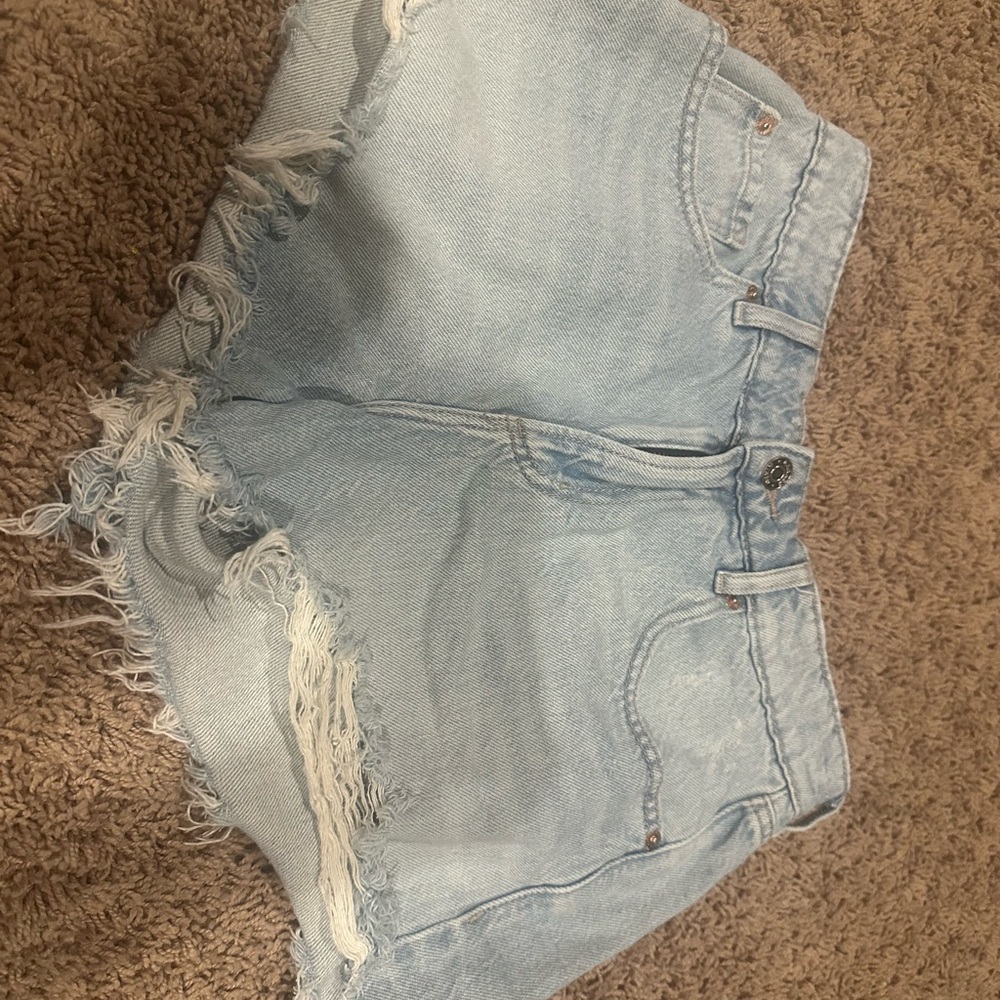 Garage Light Blue Frayed Jean Shorts